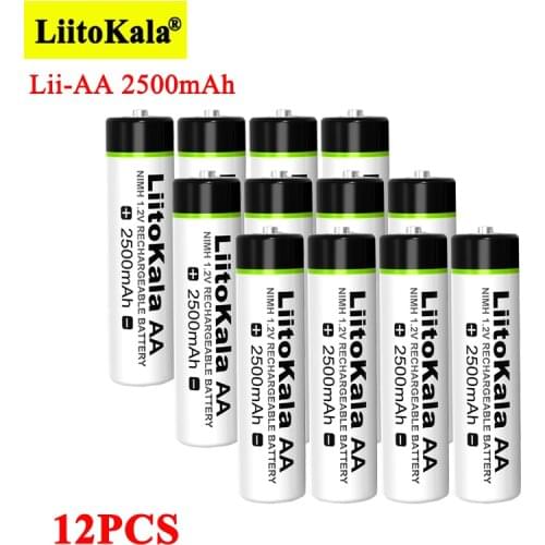 12pcs Liitokala 1.2V AA 2500mAh Ni-MH Rechargeable battery aa for Temperature gun remote control mouse toy batteries