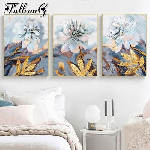 FULLCANG 5d diy diamond embroidery abstract flower diamond painting triptych full square round drill home decoration FC3032