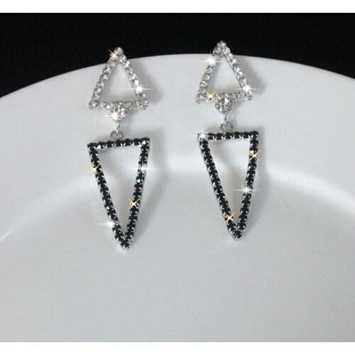 Shining geometric black crystal pendant earrings for women triangle rhinestone pendant earrings jewelry gift