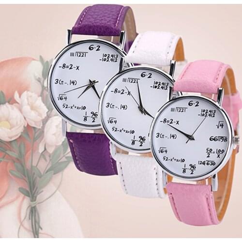 Women\s Men\s Fashion Dial Faux Leather Quartz Wrist Watch Math Equation