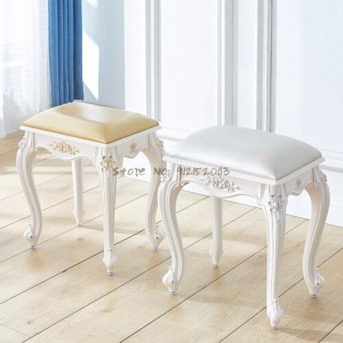 European-American dressing table stool pink princess chair makeup stool soft bag small square stool bedroom manicure stool Guzhe