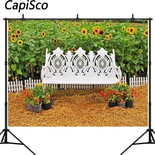Capisco Farm Sunflowers Field Fence Floor Scenery Baby Photography Backgrounds Custom Photographic Backdrops For Photo Studio