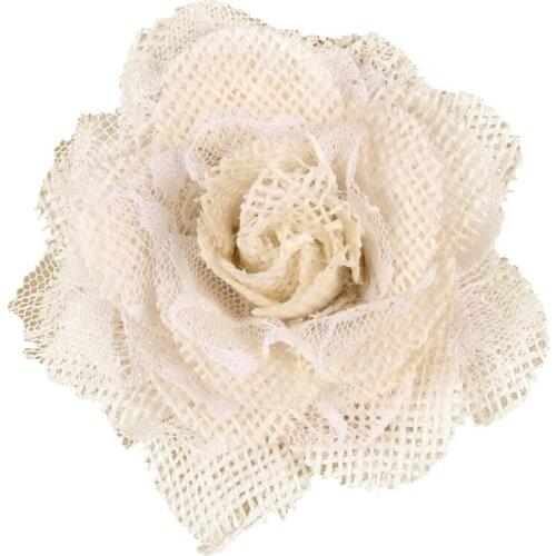 Hessian Burlap Lace Rose Flower Heads for Rustic Wedding Party Decoration