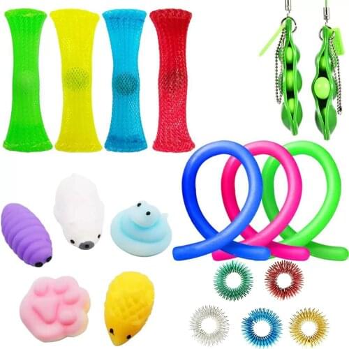 Sensory Fidget Toy Set Stress Relief Toys Stretchy Strings Rope Sensory Pea Pod Fidget Toy Gift For Kids Adults Squeeze Toys