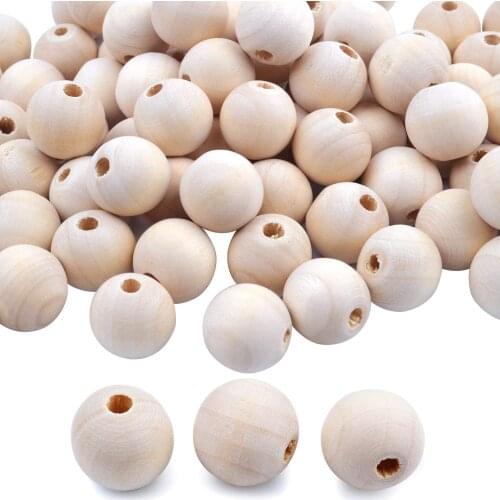 100pcs 18mm Natural Color Round Ball Wood Spacer Beads Jewelry Findings Charms