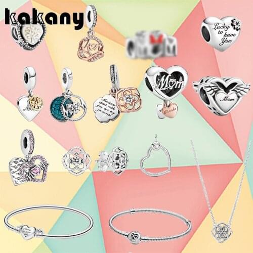 2021 New Mothers Day Series 925 Sterling Silver Hollow Heart Pendant Suitable For Girls Original Diy Bracelet Fashion Jewelry