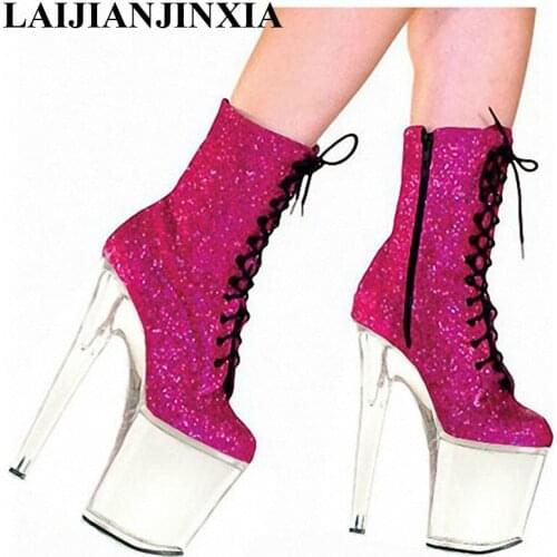 LAIJIANJINXIA New 20cm High-Heeled Shoes Ultra High Platform Boots Paint Evening Shoes Plolicy Womens Shoes Sexy Ankle Boots