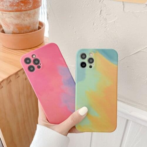 Cartoon Matte Oil Painting Marble Phone Case for iPhone 12 Pro Max 11 Pro XR XS Max 7 8 Plus 12 Gradient Soft Tpu Back Cover