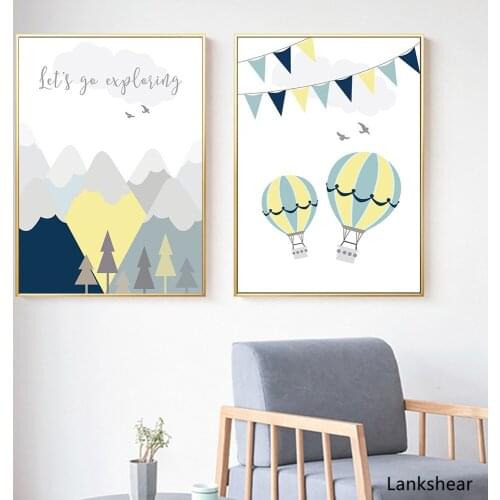 Cartoon Hot Air Balloon Canvas Painting Poster Nordic Posters And Prints Paintings Pictures Children Poster Baby Girl Room Decor