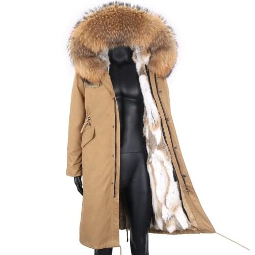 2021 X-long Parka Waterproof Winter Jacket Man Natural Real Rabbit Fur Hood Coat Thick Warm Detachable Streetwear Outerwear