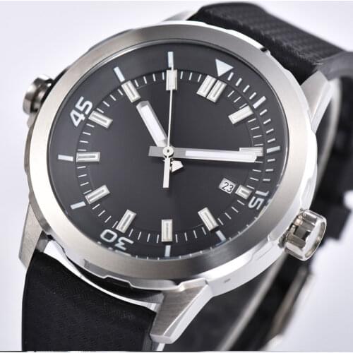 Corgeut45mm Rubber Strap Mens Automatic Mechanical Watch Date Waterproof Luminous top quality MIYOTA Movement black sterile dial