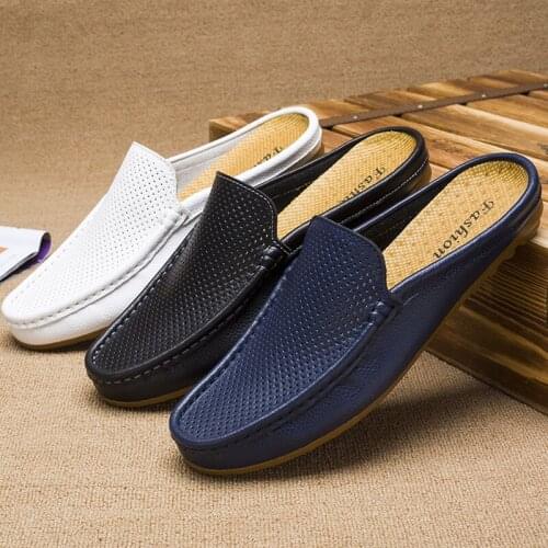 Plus Size 46 Genuine Leather Loafers for Men Slippers Mens Shoes Casual Comfortable Flat Shoes Fashion Men Shoes Summer Leather