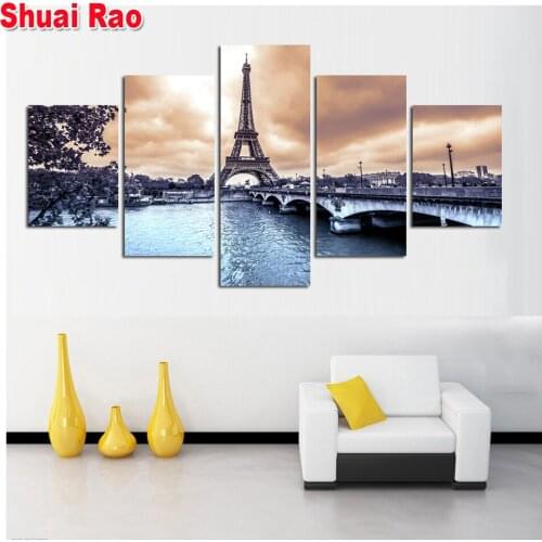 5 Pieces set Paris famous building diamond painting tower diamond embroidery full round drill mosaic daimond Multi Panel