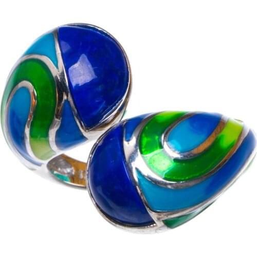 Natural Lapis Lazuli Cloisonne Opening Handmade 925 Sterling Silver Ring 9.5 D1264