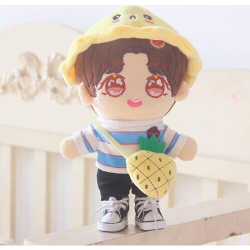 NEW 20cm PP cotton Replaceable clothes Doll striped T-shirt Hat Satchel shoes Sean Xiao Clothes Childrens Christmas gifts