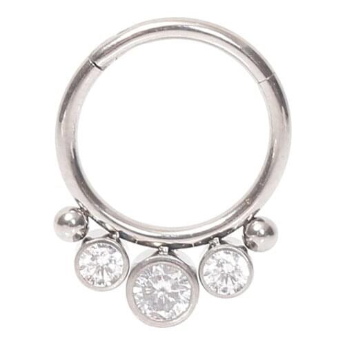 2021 New Arrival Titanium Hinged Rings with 3 Crystals and 2 Balls Dangling Nose Ring