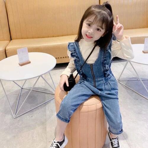 New Fashion Kids Girl Clothing Sets Fashion Baby Girl Clothes Suits Cotton Childrens Clothing+Straps Toddler 1-5 Denim pants