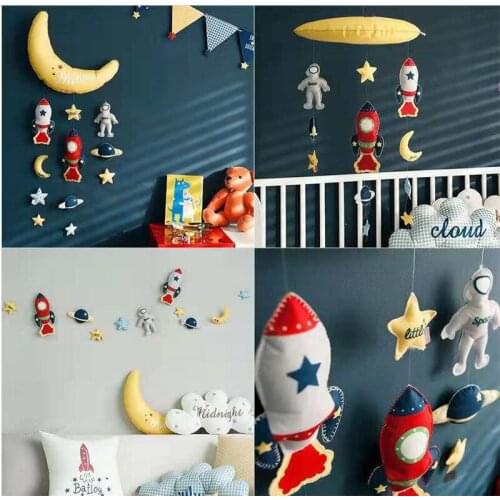 Cloud Moon Rocket Star Astronaut DIY Wall Mount Toys Kids Room Baby Bed Decoration Toys Artwork Wall Hanging Dolls Photo Props