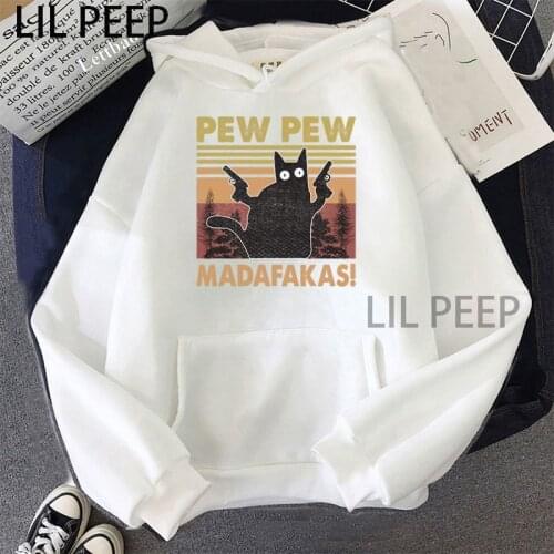 Pewpewpew Madafakas Cat Harajuku Woman Sweatshirt Autumn Winter Women Kawaii Loose Long Sleeve Tops Oversized Hoodies