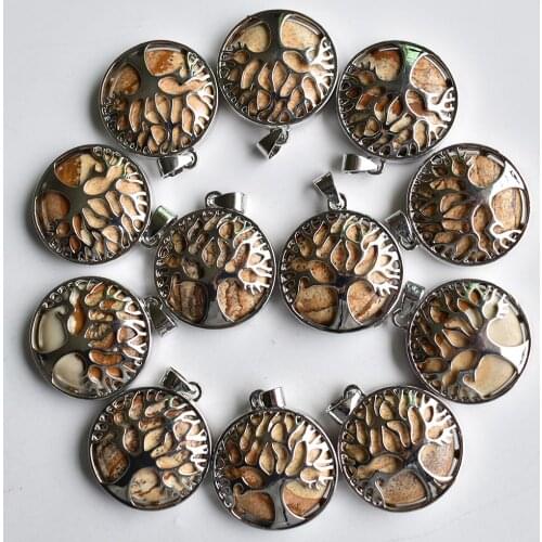 Wholesale 12pcs/lot fashion natural picture stone alloy tree of life Pendants for jewelry accessories marking free shipping