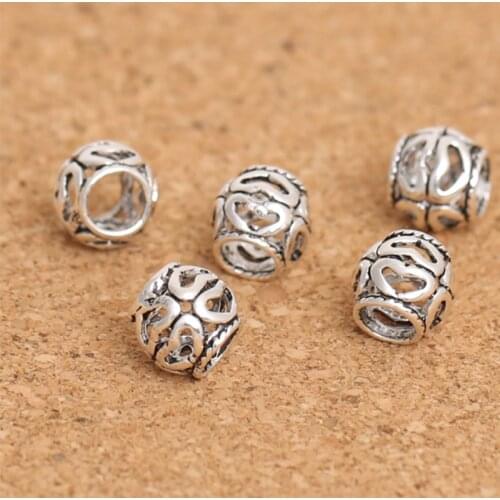 Wholesale S925 Sterling Jewelry Thai Silver Diy Bracelet Accessories 8mm Heart-shaped Large Hole Gilver Loose Beads