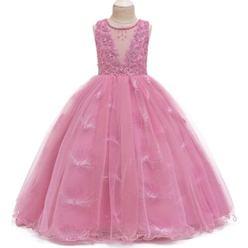 Children Evening Party Dress Kids Bridesmaid Flower Girls Wedding Dress Teen Girls White Pink Lace Princess Dress 6 8 10 12 Year