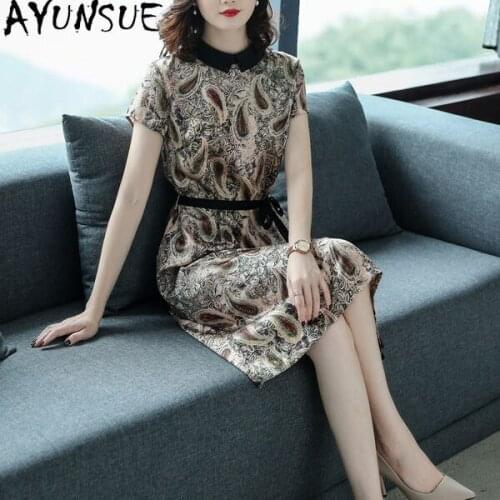 AYUNSUE Spring Summer Silk Dress Women Clothes 2021 Elegant High Quality Midi Ladies Dresses Party Fashion Vestido De Mulher KJ