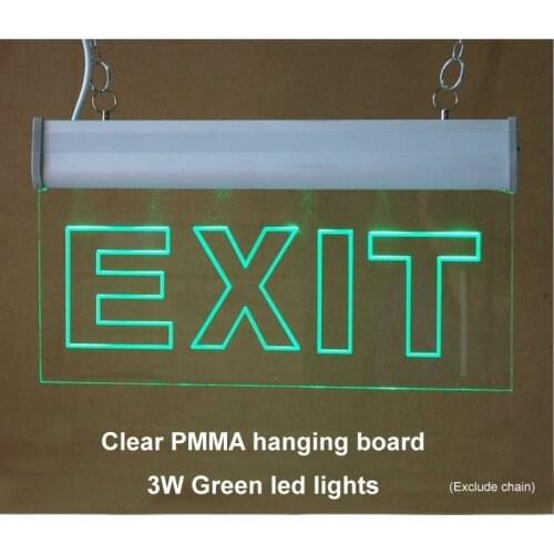 DENOTE Clear PMMA Board With Carving EXIT Led Emergency Light 3W Green LED Indicator EXIT Lights Custom Words And Light Color