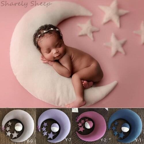 Newborn Photography Props Infant Baby Photo Shoot Posing Moon Pillow Stars Hat+Stretch Bean bag Blanket fotoshooting Backdrops