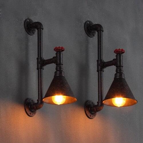 Retro Vintage Water Pipe Wall Lamp Loft Industrial American Style Wall Sconce Wrought Iron Lighting Fixture Rust Antique Lights