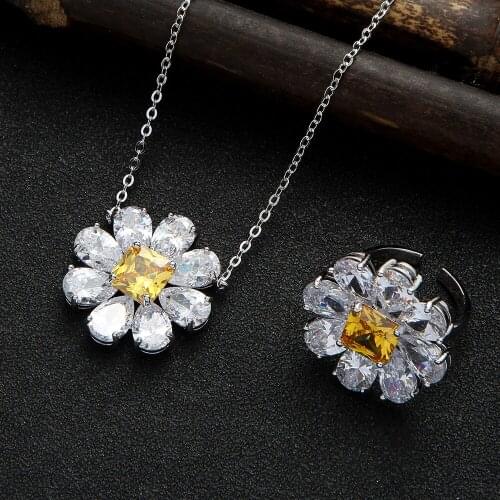 Luxury Flowers Necklace Earring Jewelry Sets For Women Wedding Cubic Zircon Indian Dubai Bridal Jewelry Sets D1537