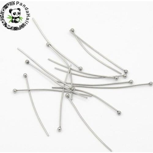304 Stainless Steel Ball Headpins, Stainless Steel Color, 35mm long , Pin: 0.7mm; about 500pcs/bag
