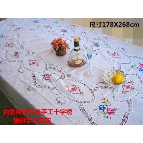 Fine Thread Handmade Cross Stitch Tablecloth Pure Cotton Bed Cover Embroidered Table Cloth Europe and America Original