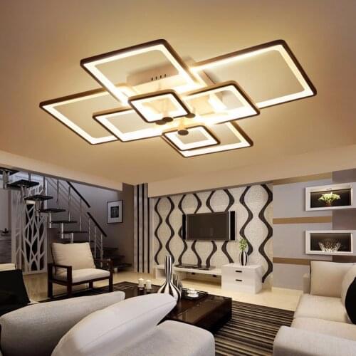Modern LED Chandelier For Living Dining Room Bedroom Kitchen Home Ceiling Lamps Remote Control Rectangle Black/White Fixtures