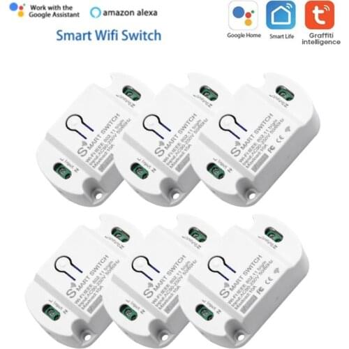 1/3/5/10pcs 10A Smart Wifi Switch Works Wireless Switches Tuya Mobile Phone Wireless Remote Control Timing Voice Control Switch