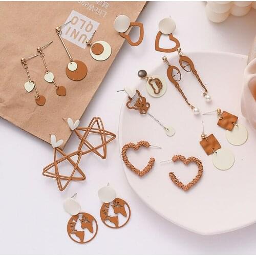 Vintage Elegant Simple Hollow Heart Star Drop Earrings Women Jewelry Accessories 2021 New Style Long Ear Jewelry
