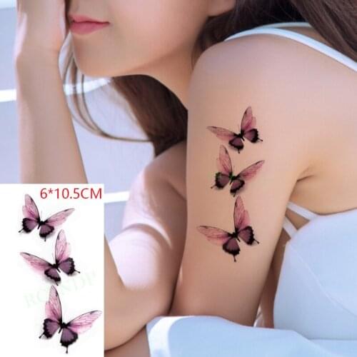 Waterproof Temporary Tattoo Sticker Pink Butterfly Lovely Color Insect Body Art Flash Tattoo Fake Tattoo for Women Men