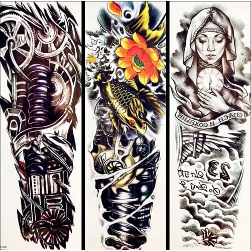 25 Style Big Flower Arm Temporary Tattoo Sticker Women Men Body Art Fake Flash Water Transfer Tattoo Sleeve Shoulder Fish Design