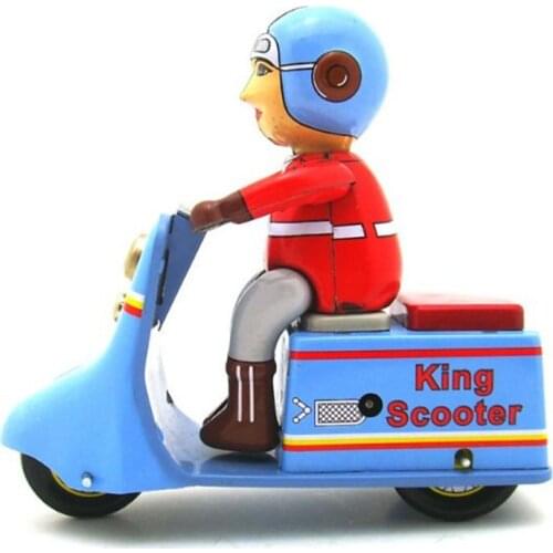 [Funny] Adult Collection Retro Wind up toy Metal Tin Courier King scooter motorcycle Mechanical Clockwork toy figures kids gift