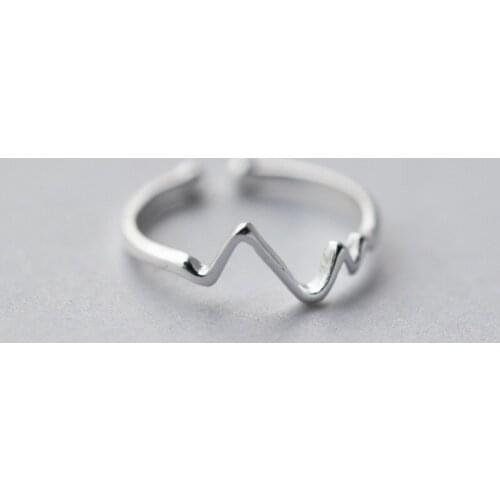 Ckysee Punk ECG Lightning Wave Shaped 925 Sterling Silver Ring Leaves Feather Engagement Silver Ring For Women Girl Fine Jewelry