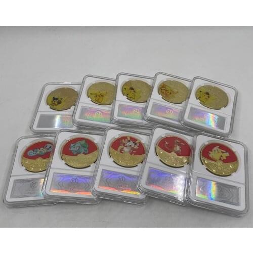 10 Stypes Pocket Monsters Cute Animal Anime Gold Plated Coins with Display Frame Japanese Commemorative Gift Dropshipping