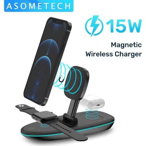 15W Fast Magnetic Wireless Charger 3 in 1 Qi Charging Station For iPhone 12 11 X 8 Plus Samsung Huawei Apple Watch AirPods Pro