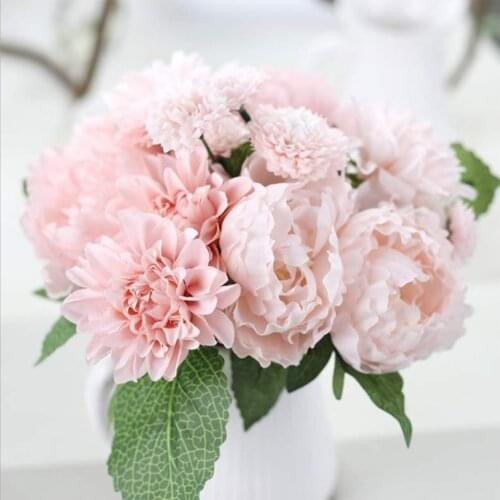 8 Heads Beautiful Fake Artificial Flower Dahlia Peony Silk Flower Bouquet For Wedding Home Party Office Garden Decoration
