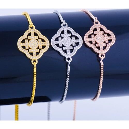 New Fashion Jewelry Charm Zircon Flower Bracelet For Womens Accessories Diy Copper Micro Pave Square Chain Bracelets & Bangles
