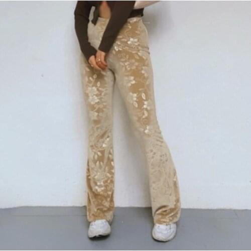 Khaki High Waist Sexy Flare Pants Fashion Printing Casual Slimming High Quality All-match Retro Vintage Women Pants Streetwear