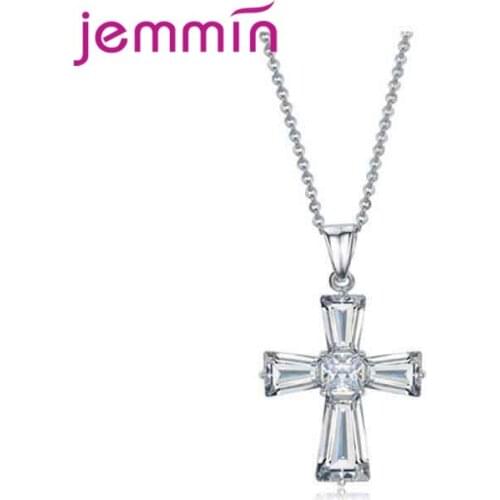 Romantic Women Cross 925 Sterling Silver Chain Pendant Necklaces Korean Trendy Jewelry Sweater Necklace Party Jewelry