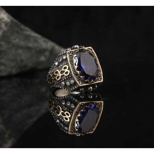 Zircon Traditional Handmade Turkish 925 Sterling Silver With Gold Plating Signet Rings Jewelry Gift From Turkey for Women Men