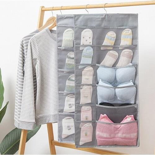 Double-sided Clear Hanging Bag Multifunction Folding Clothing Socks Bra Underwear Rack Hanger Storage Bag Organizer for Wardrobe