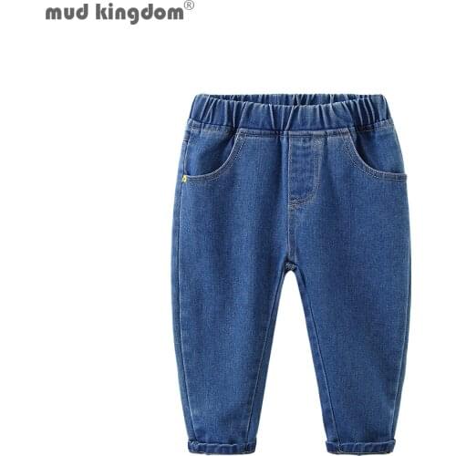 Mudkingdom Boys Jeans Elastic Waist Fashion Casual Kids Denim Long-Pants Autumn Winter Solid Boys Clothing 2-6Y