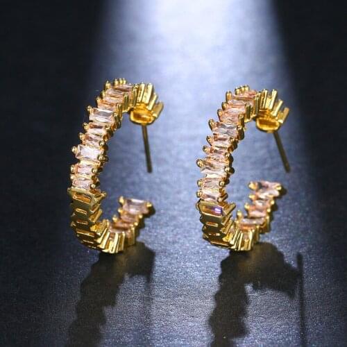 Ekopdee 2021 New Vintage Cubic Zirconia Gold Earrings Women Geometric CZ Hoop Earrings Statement Jewelry Gift